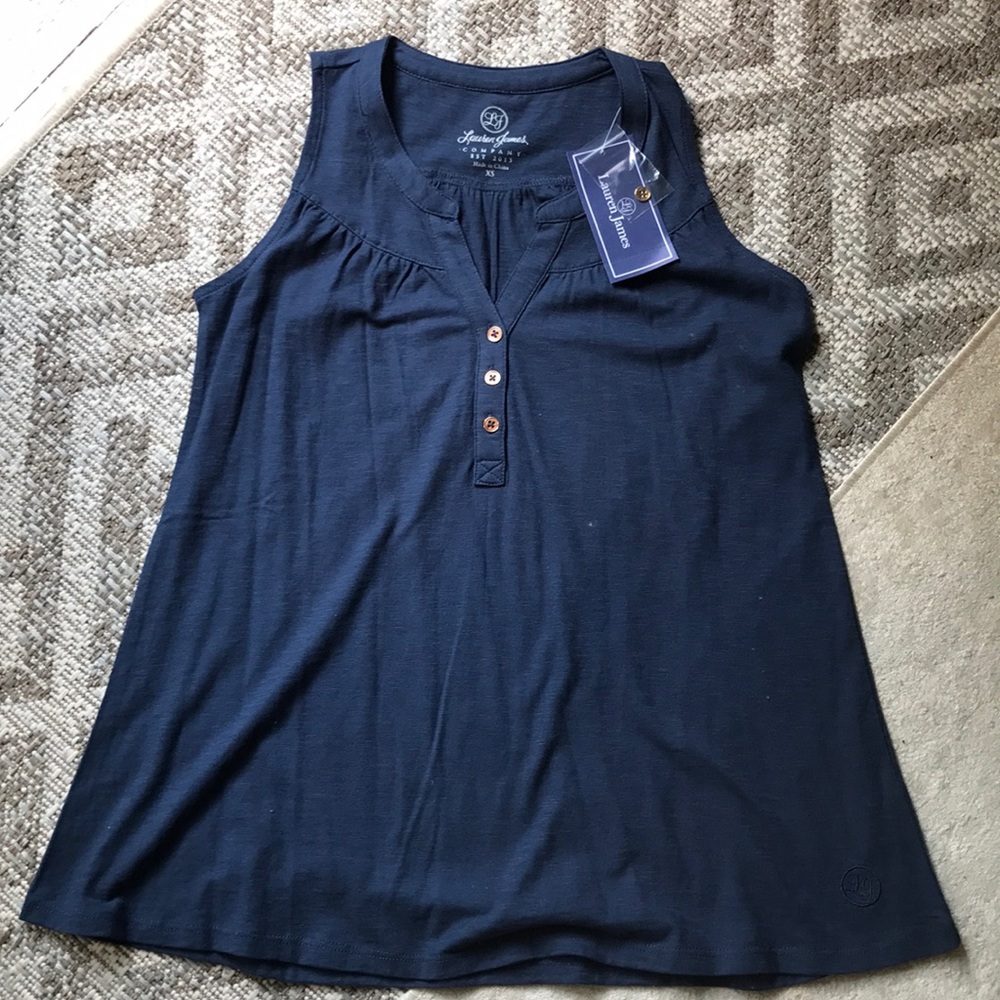 NWT Lauren James navy cotton sleeveless tank XS S